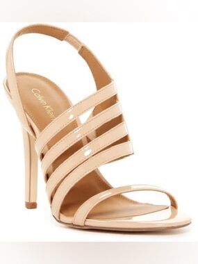 Calvin Klein Beige Patent Strappy High Heel Sandal